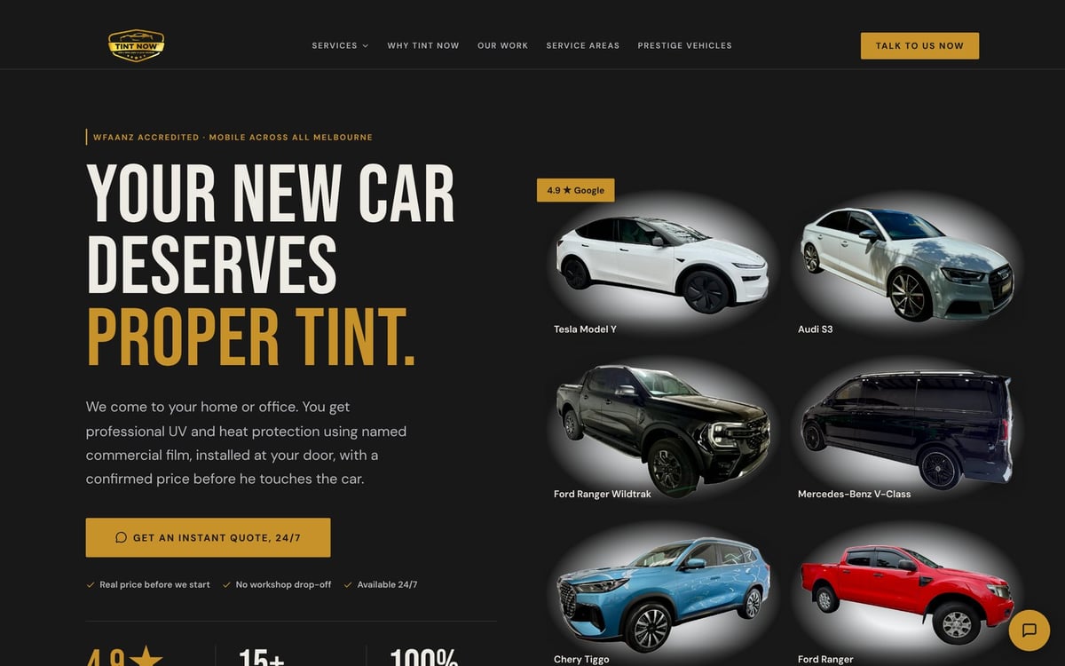 Tint Now website built by AlumiAI